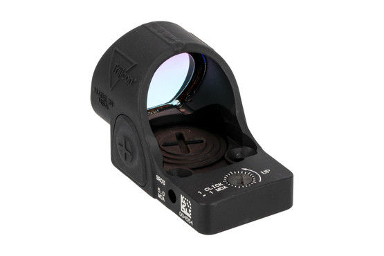 Trijicon SRO with 5 MOA dot reticle features a top-mounted battery compartment